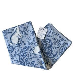 Shabby Chic Paisley Easter Bunny Throw Blanket 50x70 Spring Blue White New